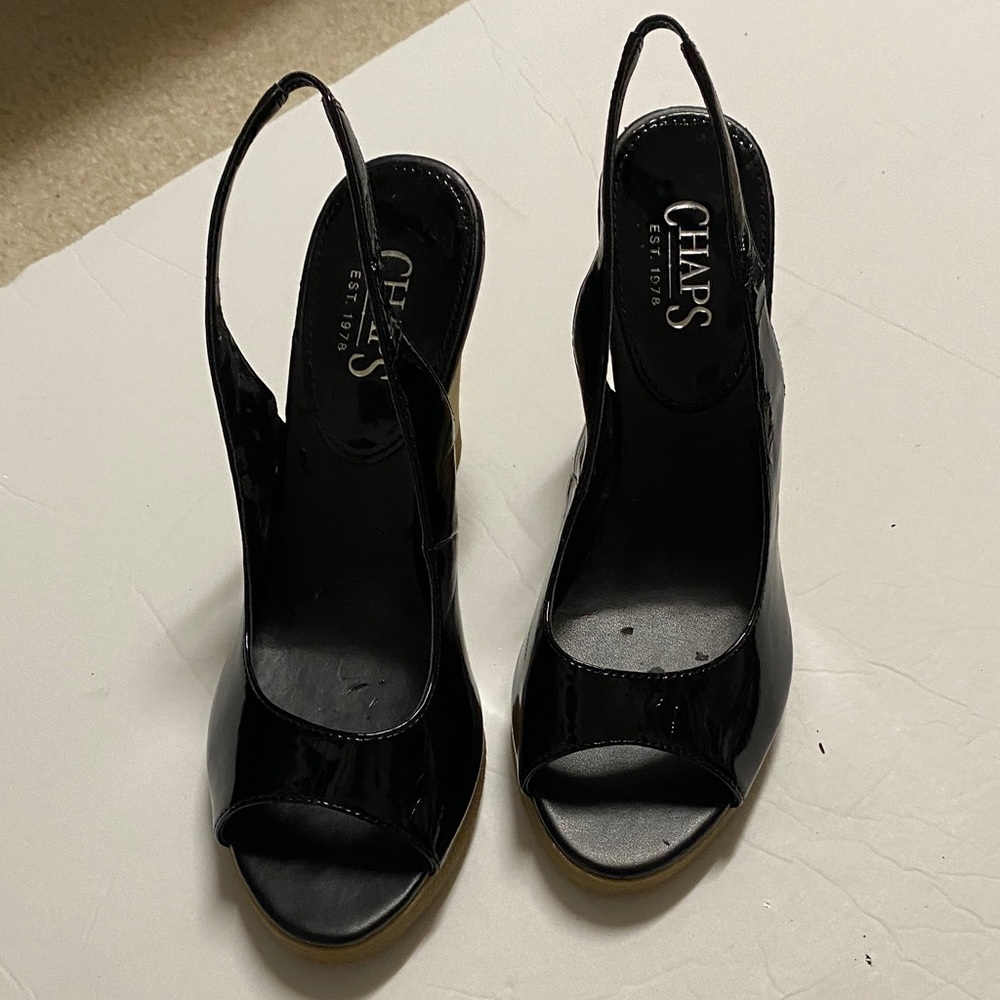 Chaps Women's Glossy Black Peep-Toe Heels